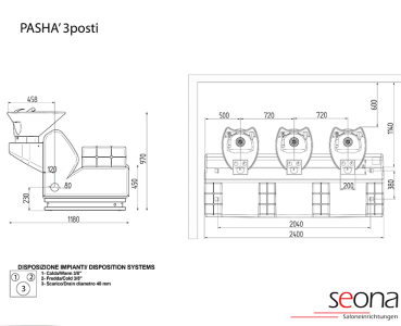 3er-Waschsofa PASHA mit/ohne LED